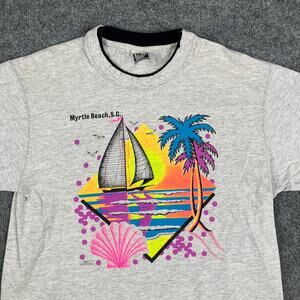 LA Sportswear T-Shirt Mens Size L Gray Myrtle Beach Neon Sailboat Palm Vintage